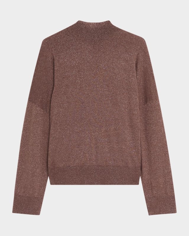 Metallic Cashmere-Silk Mock-Neck Top